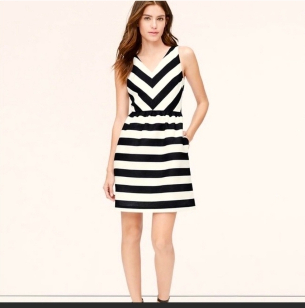 NWT ANN TAYLOR LOFT chevron stripe dress w pockets 8
